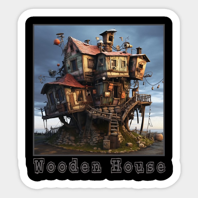 Wooden House in the trees Sticker by cindo.cindoan